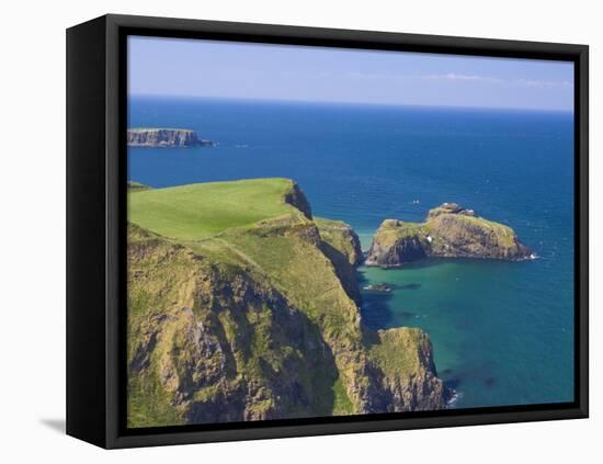 Carrick-A-Rede Rope Bridge to Carrick Island, Larrybane Bay, County Antrim, Northern Ireland-Neale Clarke-Framed Premier Image Canvas