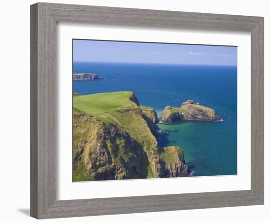 Carrick-A-Rede Rope Bridge to Carrick Island, Larrybane Bay, County Antrim, Northern Ireland-Neale Clarke-Framed Photographic Print