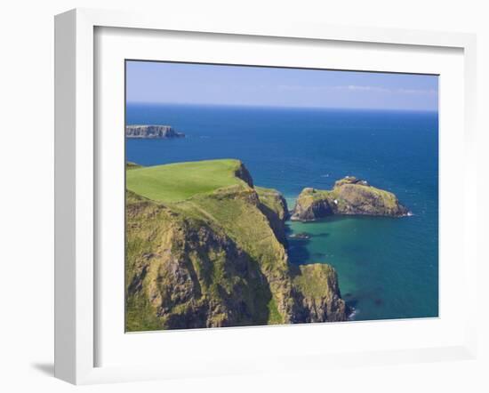 Carrick-A-Rede Rope Bridge to Carrick Island, Larrybane Bay, County Antrim, Northern Ireland-Neale Clarke-Framed Photographic Print