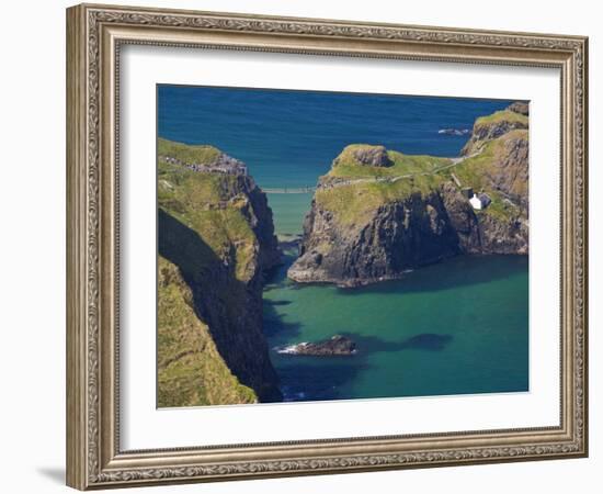 Carrick-A-Rede Rope Bridge to Carrick Island, Larrybane Bay, County Antrim, Ulster-Neale Clarke-Framed Photographic Print