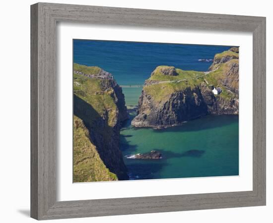 Carrick-A-Rede Rope Bridge to Carrick Island, Larrybane Bay, County Antrim, Ulster-Neale Clarke-Framed Photographic Print