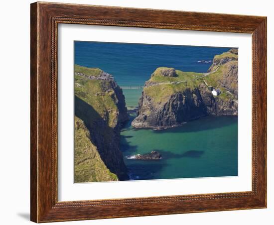 Carrick-A-Rede Rope Bridge to Carrick Island, Larrybane Bay, County Antrim, Ulster-Neale Clarke-Framed Photographic Print