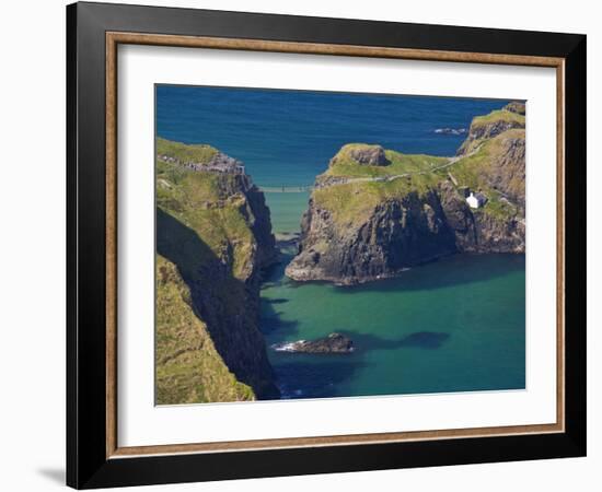 Carrick-A-Rede Rope Bridge to Carrick Island, Larrybane Bay, County Antrim, Ulster-Neale Clarke-Framed Photographic Print