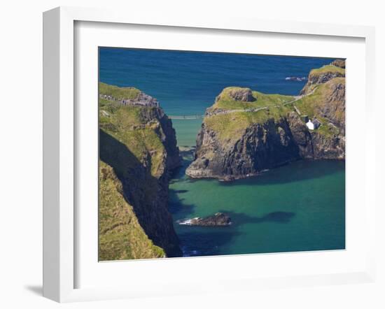 Carrick-A-Rede Rope Bridge to Carrick Island, Larrybane Bay, County Antrim, Ulster-Neale Clarke-Framed Photographic Print