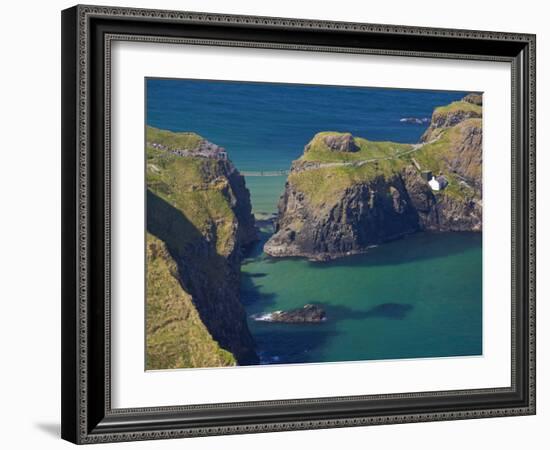 Carrick-A-Rede Rope Bridge to Carrick Island, Larrybane Bay, County Antrim, Ulster-Neale Clarke-Framed Photographic Print