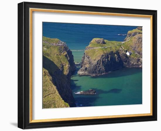 Carrick-A-Rede Rope Bridge to Carrick Island, Larrybane Bay, County Antrim, Ulster-Neale Clarke-Framed Photographic Print