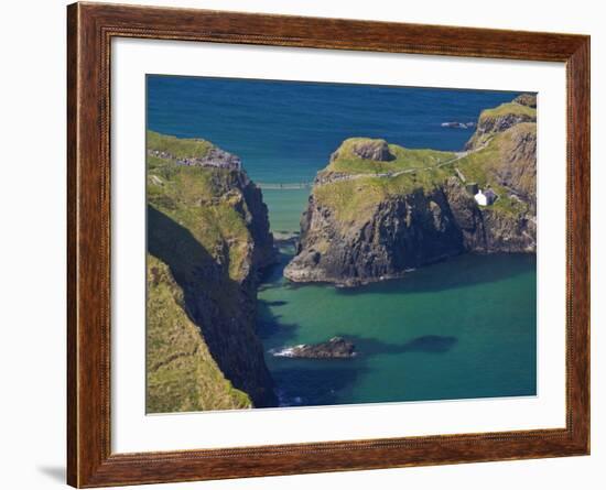 Carrick-A-Rede Rope Bridge to Carrick Island, Larrybane Bay, County Antrim, Ulster-Neale Clarke-Framed Photographic Print