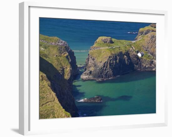 Carrick-A-Rede Rope Bridge to Carrick Island, Larrybane Bay, County Antrim, Ulster-Neale Clarke-Framed Photographic Print