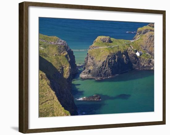 Carrick-A-Rede Rope Bridge to Carrick Island, Larrybane Bay, County Antrim, Ulster-Neale Clarke-Framed Photographic Print