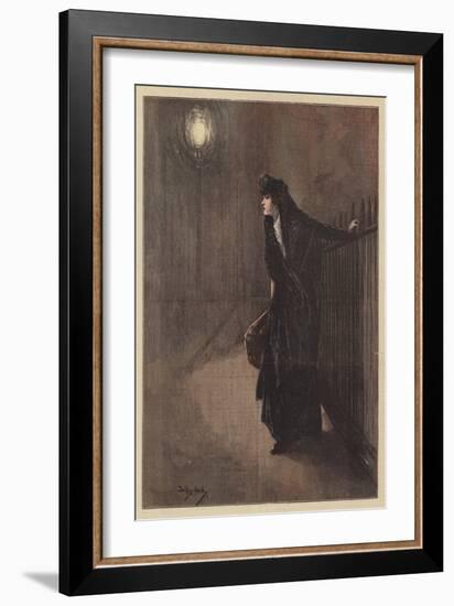 Carrie Shivered as She Clung to the Hoar-Frosted Railings (Colour Litho)-Dudley Hardy-Framed Giclee Print