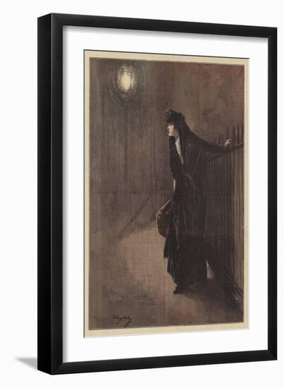 Carrie Shivered as She Clung to the Hoar-Frosted Railings (Colour Litho)-Dudley Hardy-Framed Giclee Print