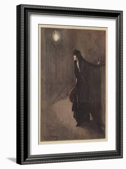 Carrie Shivered as She Clung to the Hoar-Frosted Railings (Colour Litho)-Dudley Hardy-Framed Giclee Print