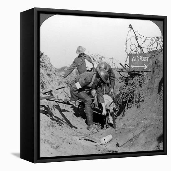 Carrying a Wounded Soldier to a First Aid Post, Passchendaele, Belgium, World War I, 1914-1918-null-Framed Premier Image Canvas