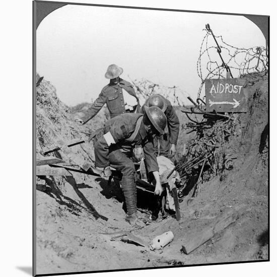 Carrying a Wounded Soldier to a First Aid Post, Passchendaele, Belgium, World War I, 1914-1918-null-Mounted Photographic Print