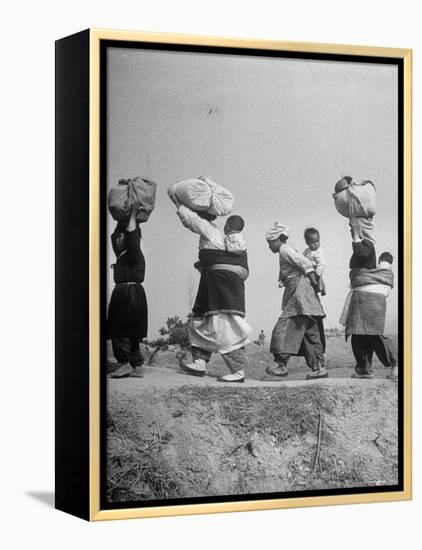 Carrying Belongings, South Korean Mothers and Children Flee North Korean and Red Chinese Forces-Joe Scherschel-Framed Premier Image Canvas