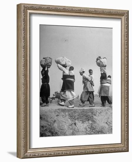 Carrying Belongings, South Korean Mothers and Children Flee North Korean and Red Chinese Forces-Joe Scherschel-Framed Photographic Print