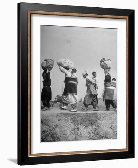 Carrying Belongings, South Korean Mothers and Children Flee North Korean and Red Chinese Forces-Joe Scherschel-Framed Photographic Print