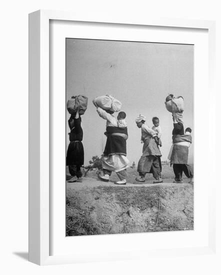 Carrying Belongings, South Korean Mothers and Children Flee North Korean and Red Chinese Forces-Joe Scherschel-Framed Photographic Print