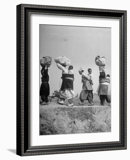 Carrying Belongings, South Korean Mothers and Children Flee North Korean and Red Chinese Forces-Joe Scherschel-Framed Photographic Print