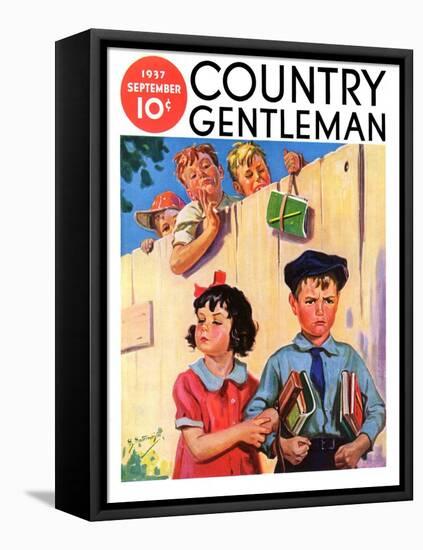 "Carrying Her Books for Her," Country Gentleman Cover, September 1, 1937-Henry Hintermeister-Framed Premier Image Canvas