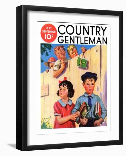 "Carrying Her Books for Her," Country Gentleman Cover, September 1, 1937-Henry Hintermeister-Framed Giclee Print