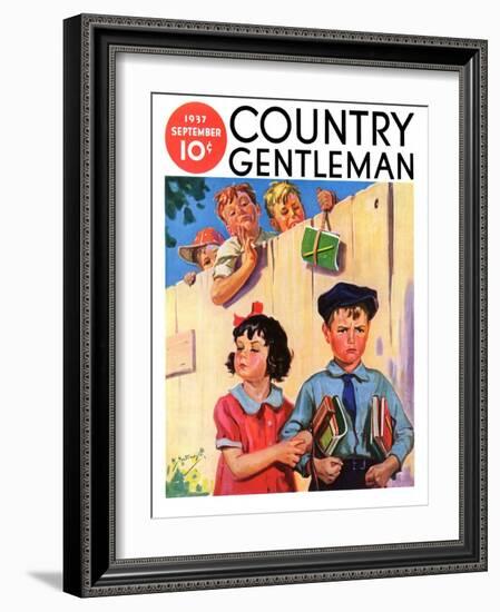 "Carrying Her Books for Her," Country Gentleman Cover, September 1, 1937-Henry Hintermeister-Framed Giclee Print