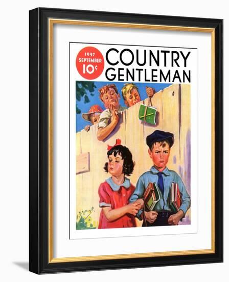 "Carrying Her Books for Her," Country Gentleman Cover, September 1, 1937-Henry Hintermeister-Framed Giclee Print