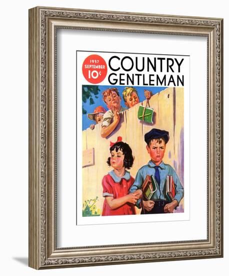 "Carrying Her Books for Her," Country Gentleman Cover, September 1, 1937-Henry Hintermeister-Framed Giclee Print