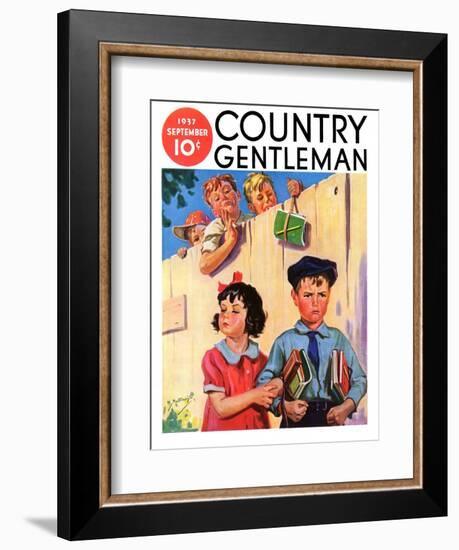 "Carrying Her Books for Her," Country Gentleman Cover, September 1, 1937-Henry Hintermeister-Framed Giclee Print