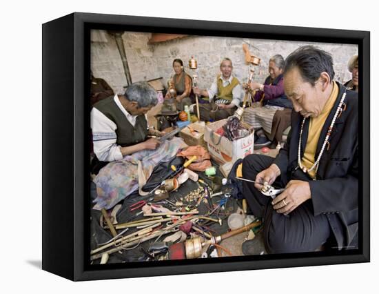 Carrying out Routine Maintenance of Prayer Wheels on a Monastery Roof, Lhasa, Tibet, China-Don Smith-Framed Premier Image Canvas