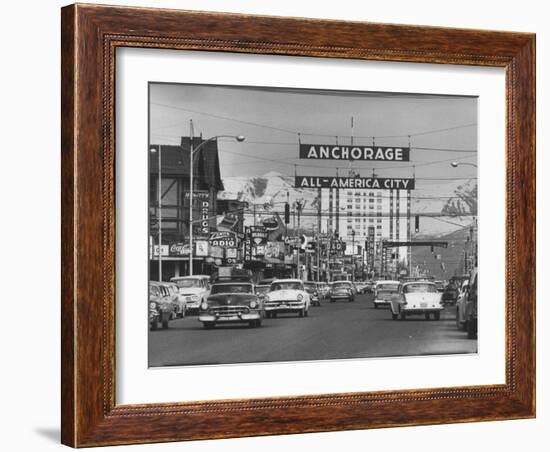 Cars Driving Through City-Nat Farbman-Framed Photographic Print