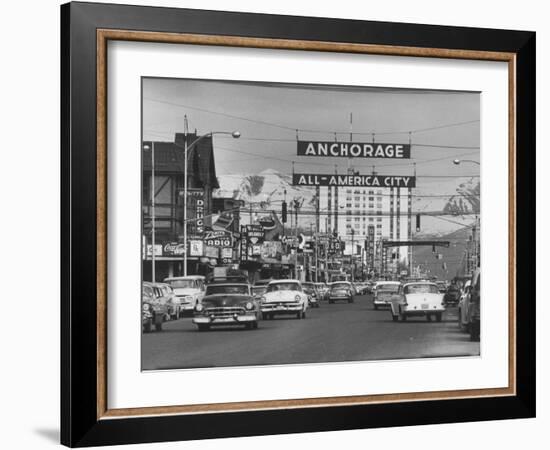 Cars Driving Through City-Nat Farbman-Framed Photographic Print