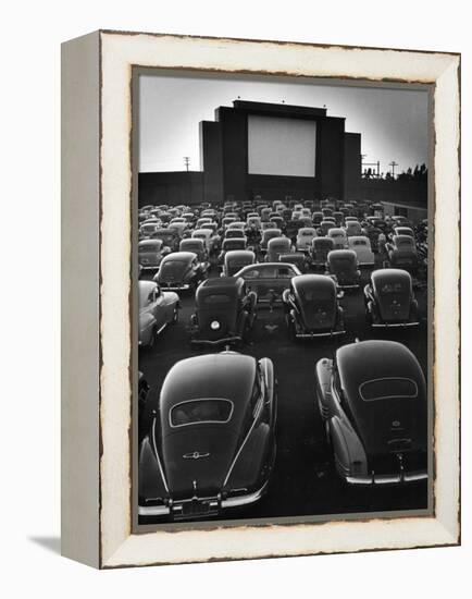 Cars Filling Lot at New Rancho Drive in Theater at Dusk Before the Start of the Feature Movie-Allan Grant-Framed Premier Image Canvas