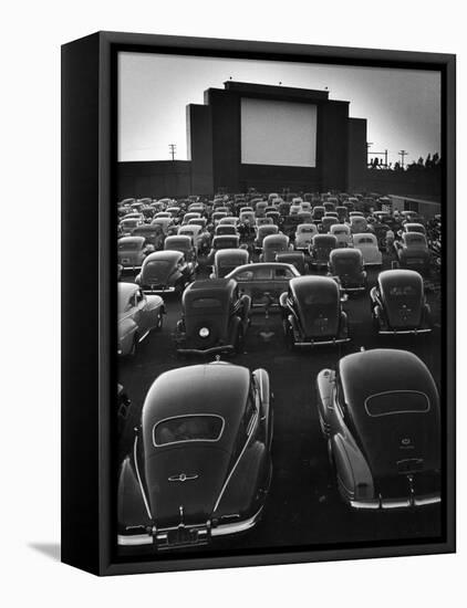 Cars Filling Lot at New Rancho Drive in Theater at Dusk Before the Start of the Feature Movie-Allan Grant-Framed Premier Image Canvas