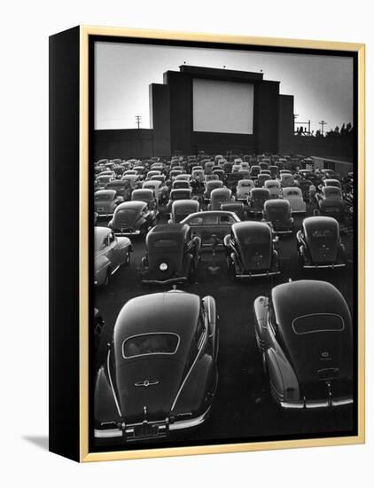 Cars Filling Lot at New Rancho Drive in Theater at Dusk Before the Start of the Feature Movie-Allan Grant-Framed Premier Image Canvas