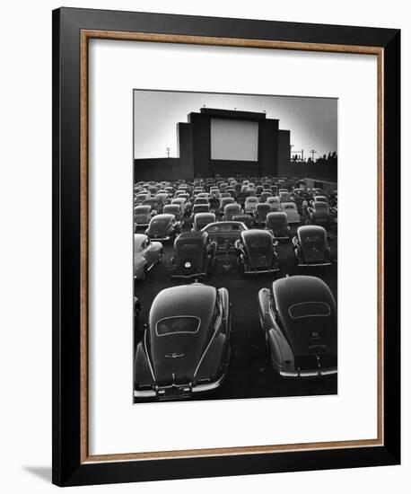 Cars Filling Lot at New Rancho Drive in Theater at Dusk Before the Start of the Feature Movie-Allan Grant-Framed Premium Photographic Print