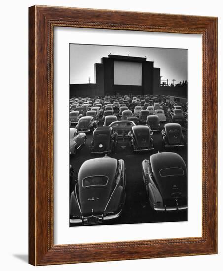 Cars Filling Lot at New Rancho Drive in Theater at Dusk Before the Start of the Feature Movie-Allan Grant-Framed Premium Photographic Print
