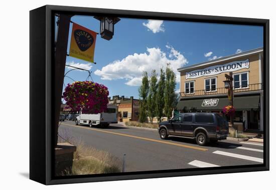 Cars in a traditional street in the historic City of Sisters in Deschutes County, Oregon, United St-Martin Child-Framed Premier Image Canvas