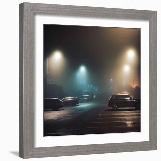 Cars in Car Park with Fog at Night-Tim Kahane-Framed Photographic Print