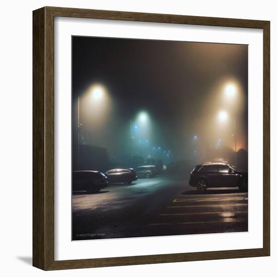 Cars in Car Park with Fog at Night-Tim Kahane-Framed Photographic Print