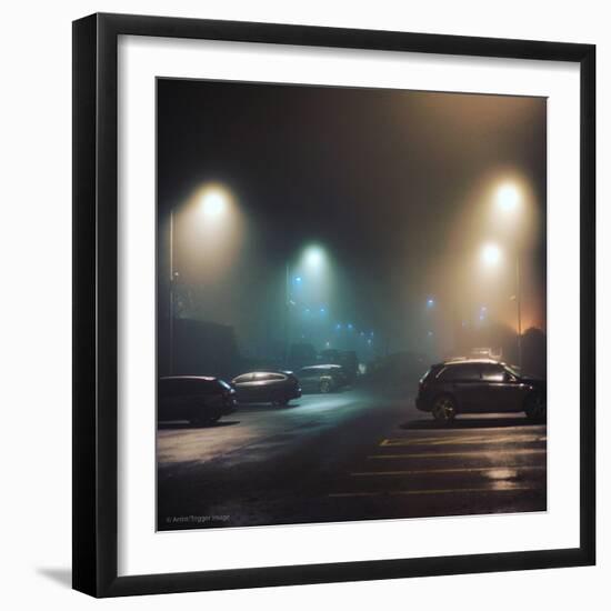 Cars in Car Park with Fog at Night-Tim Kahane-Framed Photographic Print