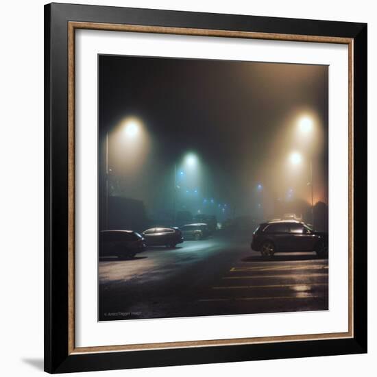 Cars in Car Park with Fog at Night-Tim Kahane-Framed Photographic Print