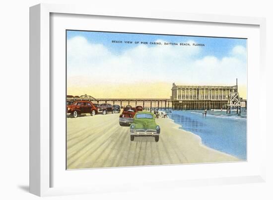 Cars on Beach, Daytona Beach, Florida-null-Framed Art Print