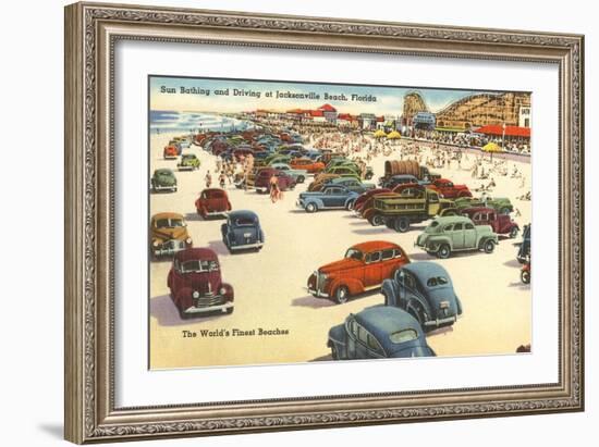 Cars on Beach, Jacksonville, Florida-null-Framed Art Print