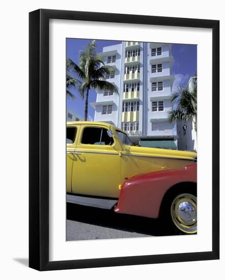 Cars on Ocean Drive, South Beach, Miami, Florida, USA-Robin Hill-Framed Photographic Print