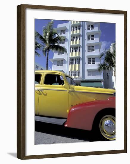 Cars on Ocean Drive, South Beach, Miami, Florida, USA-Robin Hill-Framed Photographic Print