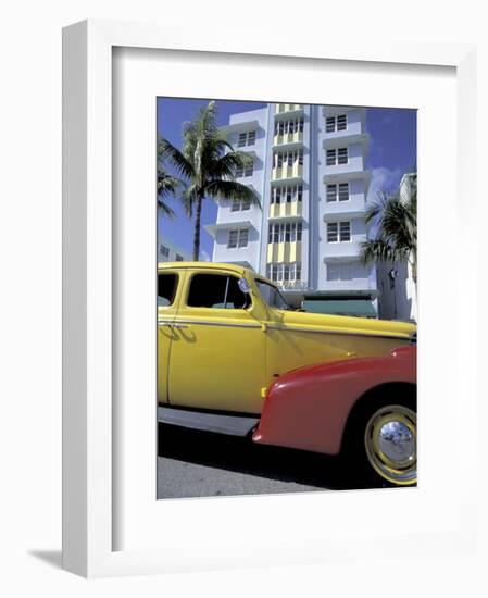 Cars on Ocean Drive, South Beach, Miami, Florida, USA-Robin Hill-Framed Photographic Print