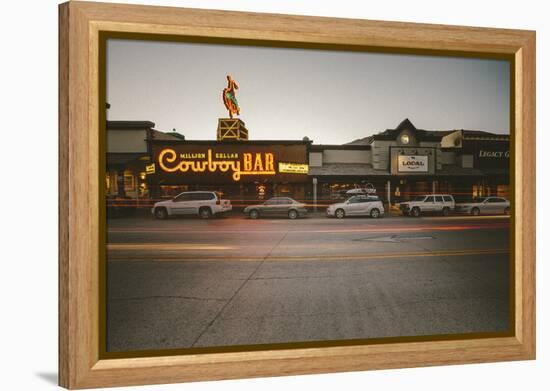 Cars Parked Near The Million Dollar Cowboy Bar In Downtown Jackson, Wyoming-Jay Goodrich-Framed Premier Image Canvas