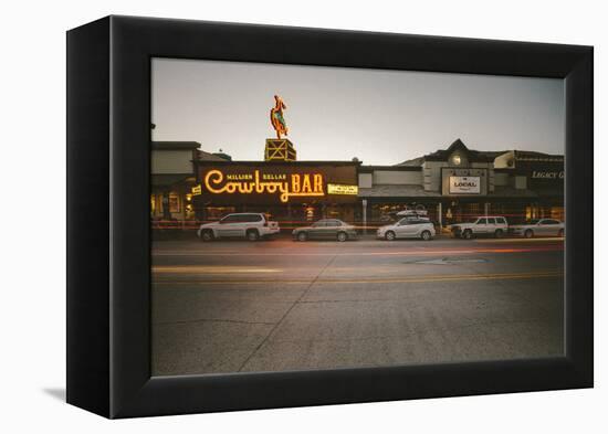 Cars Parked Near The Million Dollar Cowboy Bar In Downtown Jackson, Wyoming-Jay Goodrich-Framed Premier Image Canvas