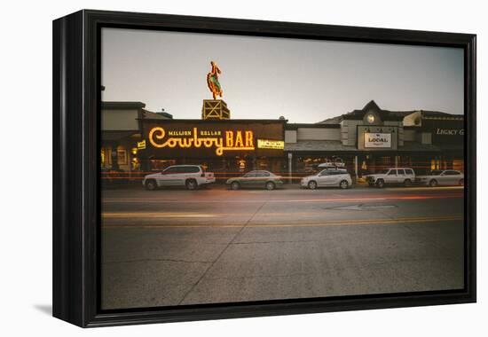 Cars Parked Near The Million Dollar Cowboy Bar In Downtown Jackson, Wyoming-Jay Goodrich-Framed Premier Image Canvas